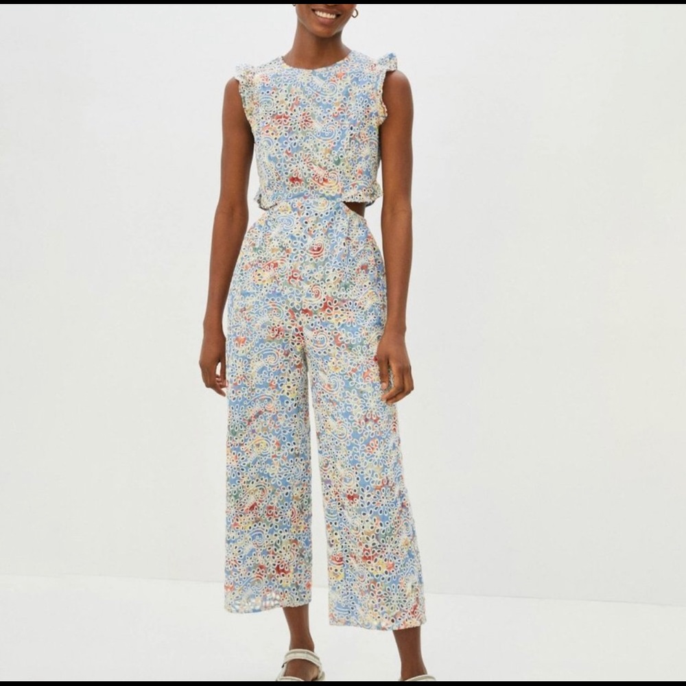 Anthropologie Adeline Rae Eyelet Jumpsuit Floral Size Medium- HTF